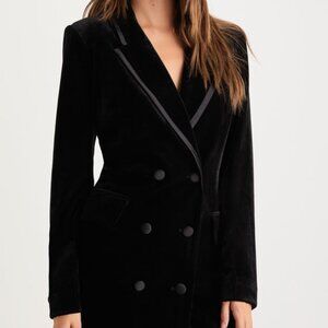 Lulus Sophisticated Expression Black Velvet Blazer Dress - Size S
